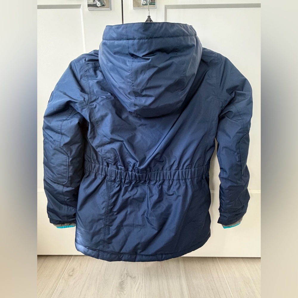 EUC Lands' End Girls Navy Sherpa Hooded Expedition Parka with Teal Trim, Size 14 - Picture 10 of 16